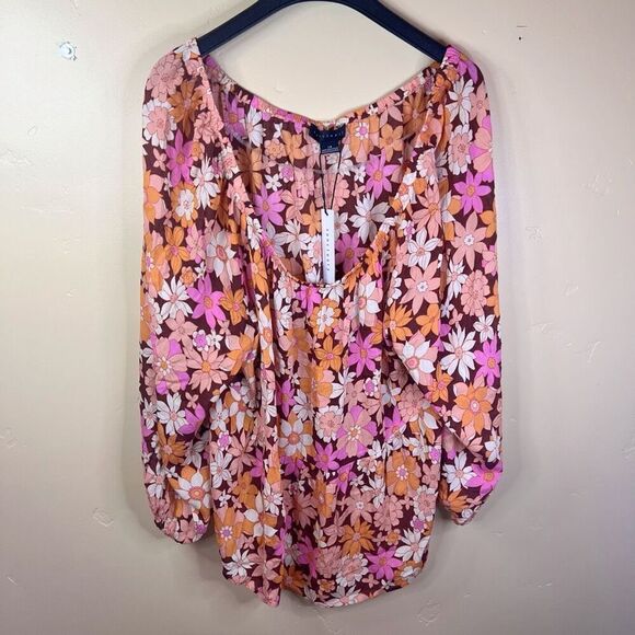 NWT Sanctuary Womens Flowy Seashore Outdoor Floral Blouse Size‎ 2X Work Career - Picture 1 of 7